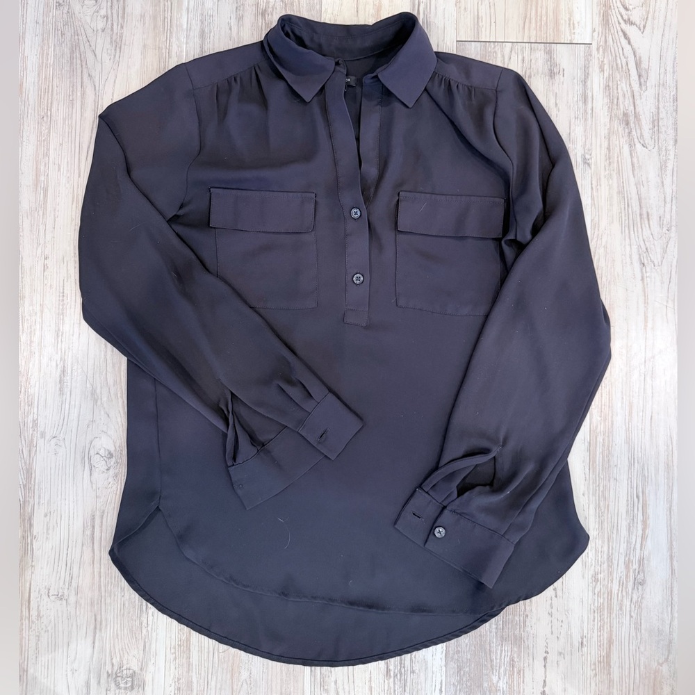 Women's Navy Button-Up Blouse